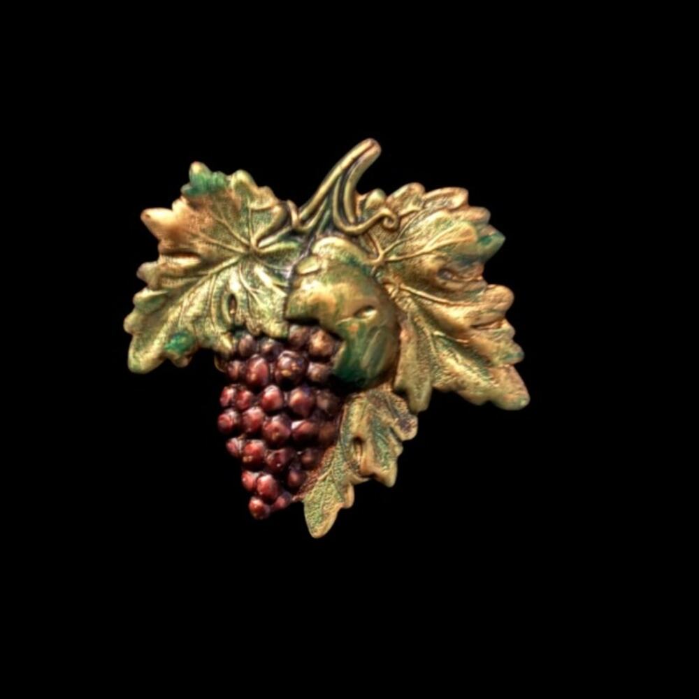 Vintage Studio 229 Brass Grapevine Bunch of Red Grapes Brooch Pin